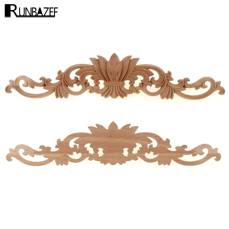 RUNBAZEF Long Wood Decal Carved Oak Door Cabinet Decorative Head Flower Cap Home Decoration Accessories Kawaii Miniature Mini