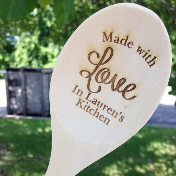 

custom Made with Love engraved bridal shower Wedding Wooden kitchen chilli spoons birthday baby bridal shower party favors