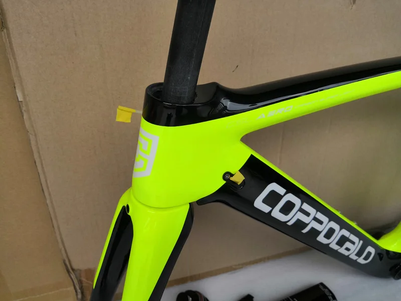 Fluo Yellow Carbon Road Bike Frame, Bicycle Frames, Glossy, Racing, 15 Colors, 47, 50, 53, 55cm