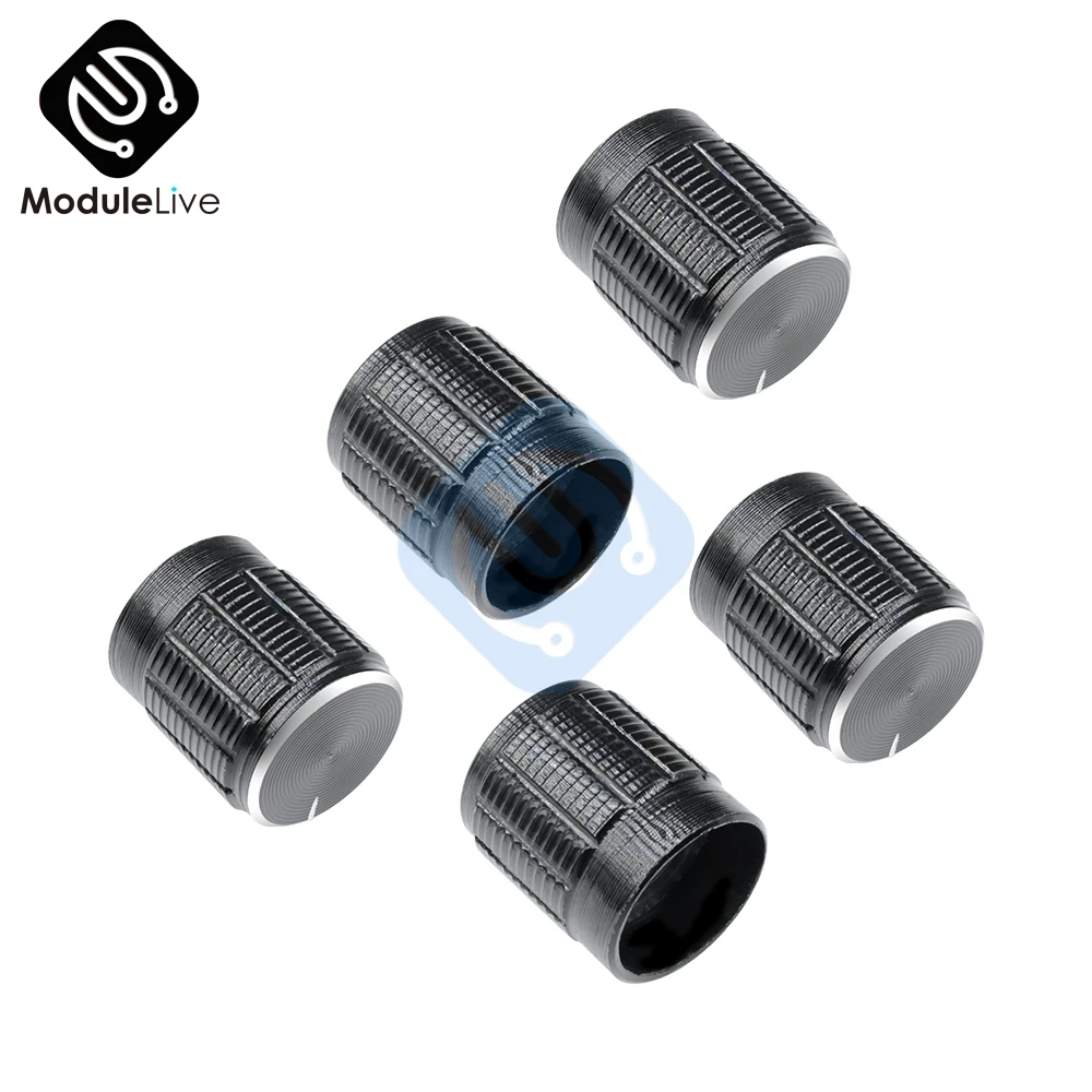 5Pcs 6mm Volume Control Rotary Knobs Black For Knurled Shaft Potentiometer Swtich Caps