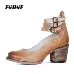 Spring and autumn new vintage high heel ankle belt fang with high heel shallow mouth women's single shoes 40-43