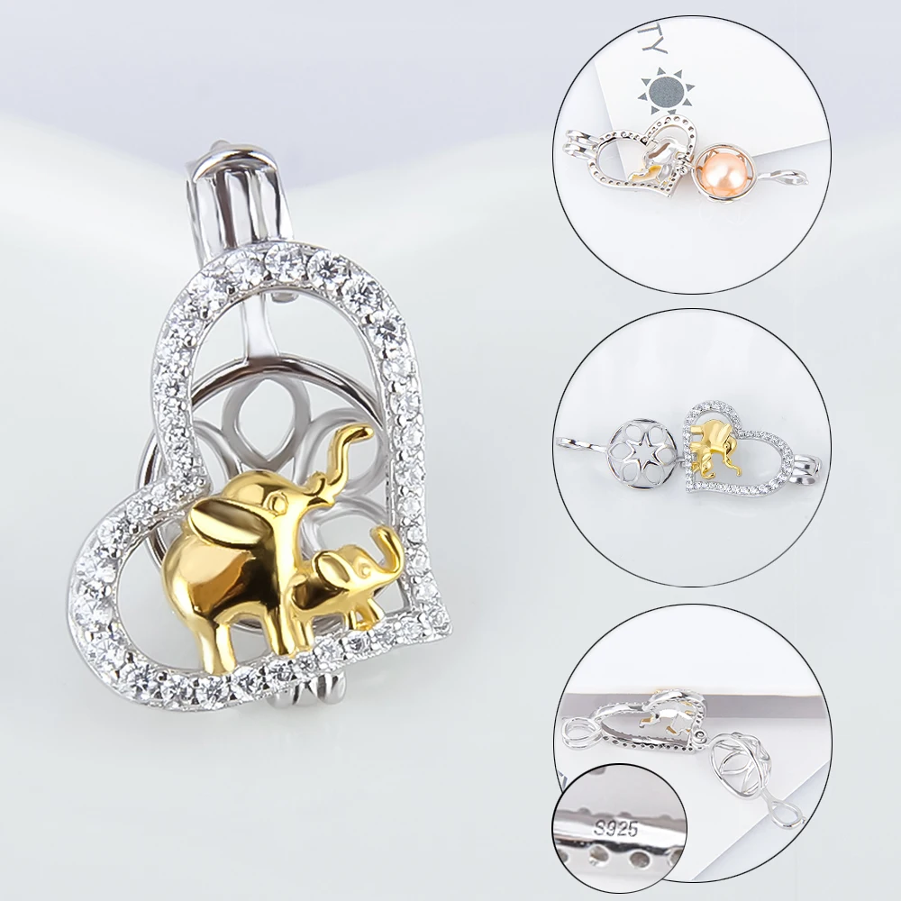 CLUCI 3pcs Silver 925 Cute Charms Pendant Jewelry 925 Sterling Silver Heart Zircon Elephant Pearl Pendant Locket SC360SB view 4