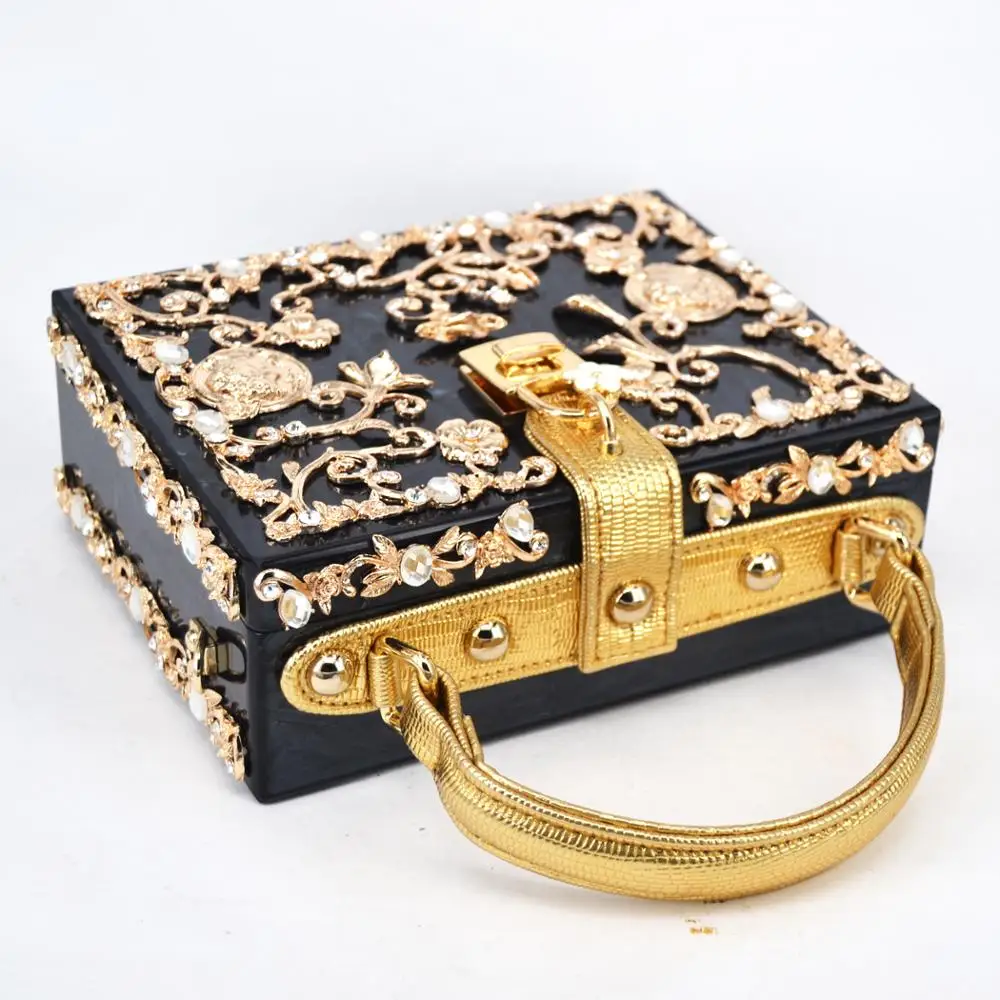 black Crystal Flowers Velvet Clutches Party Purse Women Shoulder Bag Luxury Diamond Evening Bags Ballot Lock Handbag Clutch bag