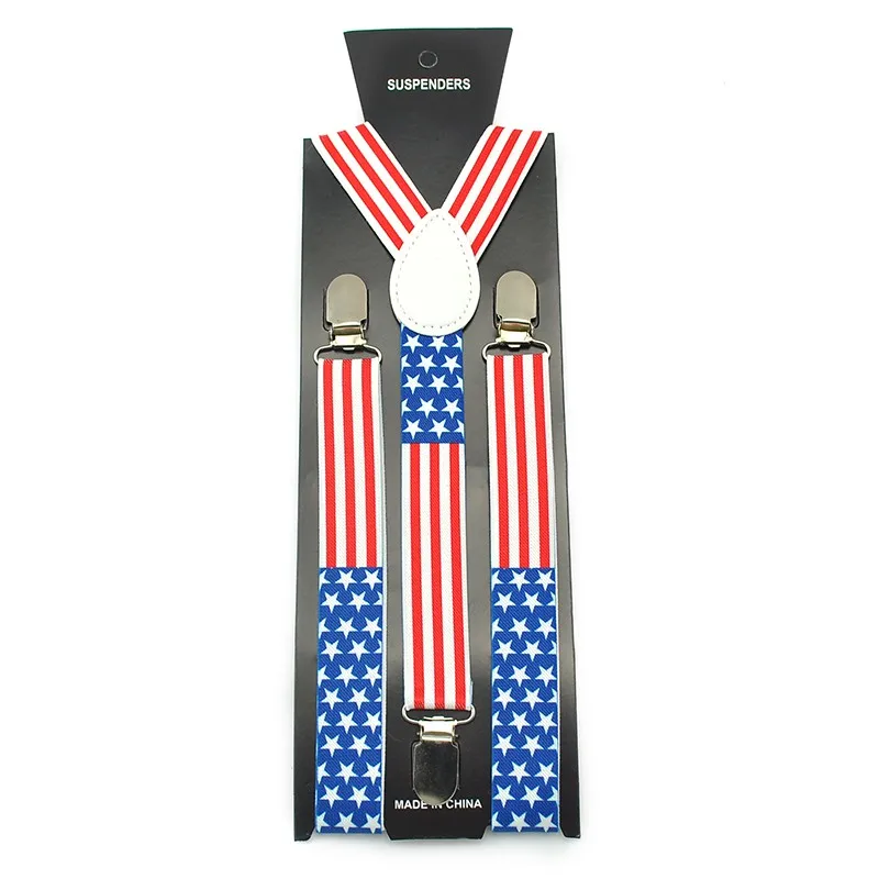 Nova marca americal eua bandeira de alta qualidade 2.5cm de largura masculino feminino suspender clip-on cintas elásticas suspensórios y-back