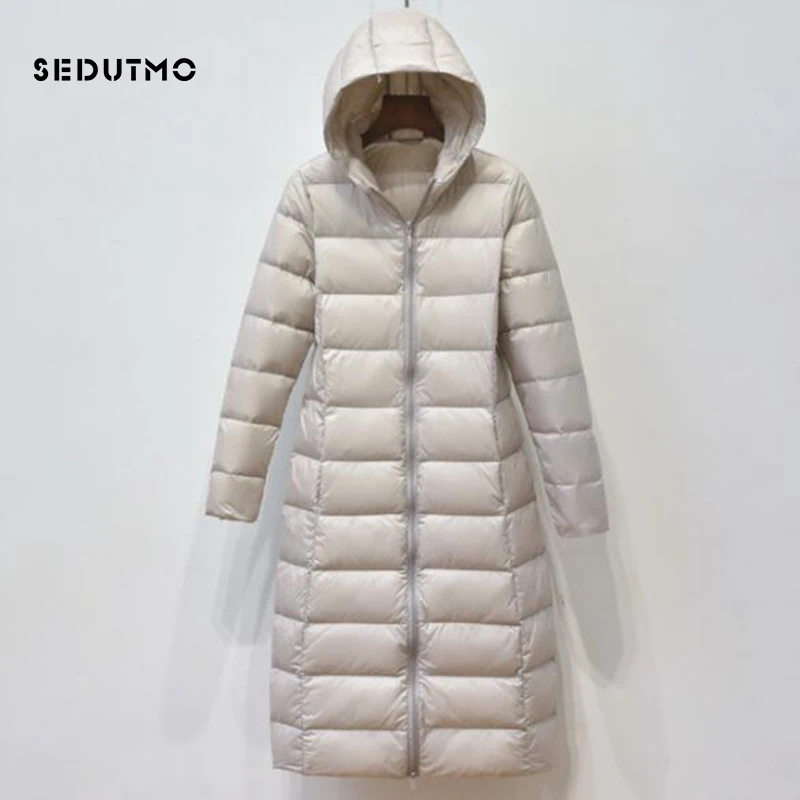 SEDUTMO Spring Long Duck Down Jackets Women Ultra Light Autumn Hooded Coat  Puffer Jacket Slim Black Parkas ED776