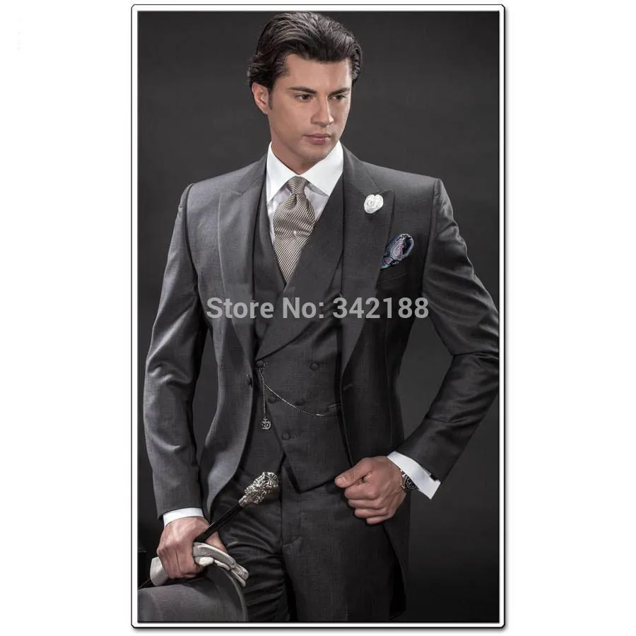 

Morning Style Groom Tuxedos Groomsmen Peak Collar Men Wedding Suits(Jacket+Pants+Tie+Waistcoat)/best man suits/wedding suitswedd