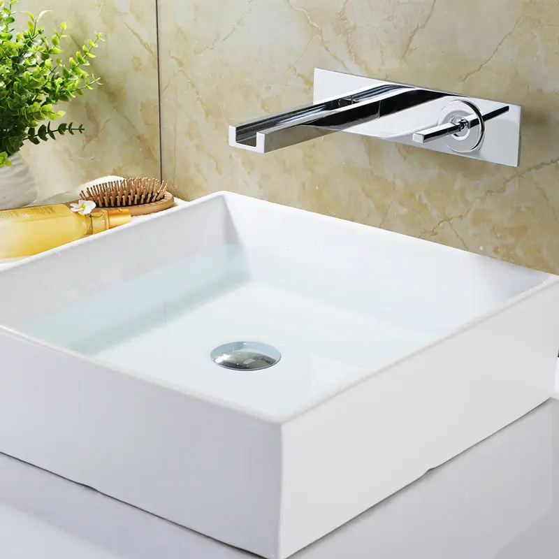 SKOWLL LED Basin Faucet Bathroom Wall Mount Vanity Sink Faucet Single Handle Vessel Mixer Taps , Polished Chrome HG-4409