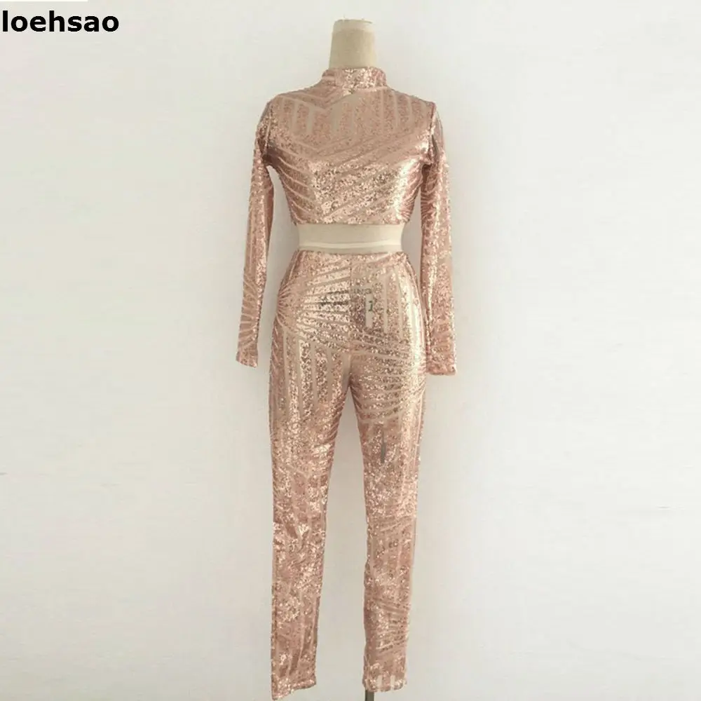 New Fashion Sexy Slim Black Red Gold Bodycon Bandage Playsuit Hollow Out Sequined Women Bodysuit Bandage Jumpsuits Pencil Pants