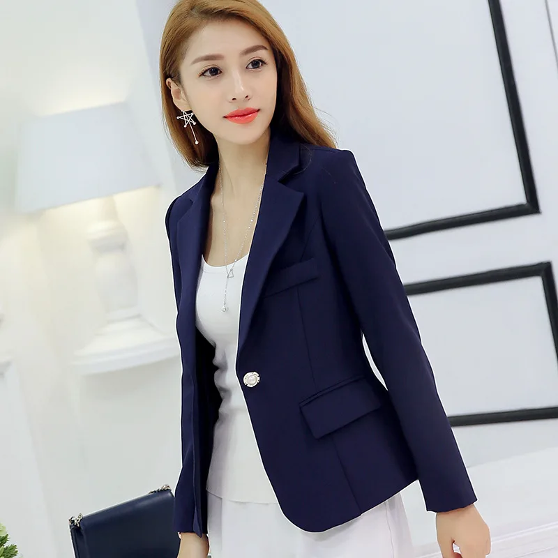 Women\'s Long Sleeve Top Blazer, Ladies Office Jackets, Slim Blazers, Outerwears Veste Femme Red,Navy Blue, Gray, Short Design