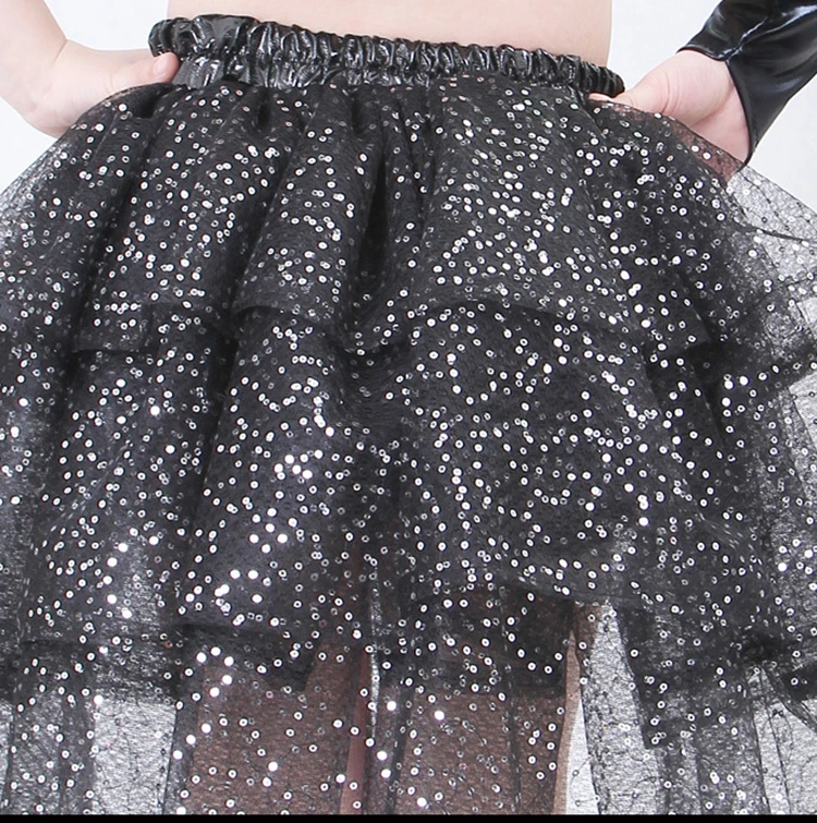 2019 New Girls\' Sequined Feather Jazz Dance Costume Ballroom Dress Hip-Pop dancwwear sequins mordern top+skirt 110-150cm