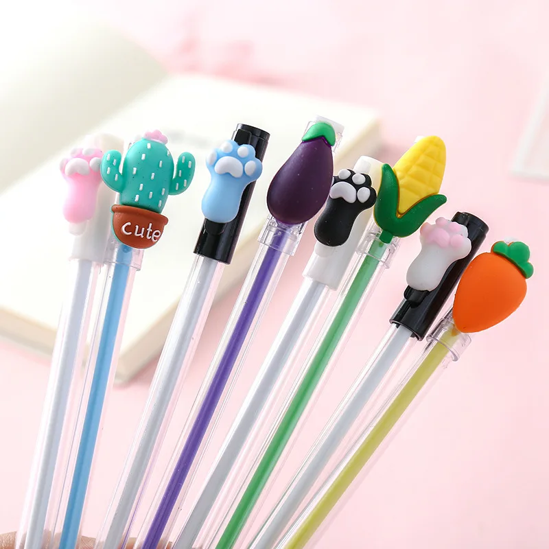 1 Pcs Transparent Pen Kawaii Vegetables Cat Paw Gel Pen Student Writing Stationery Signing Pen Black Ink 0.5mm Escolar Papelaria