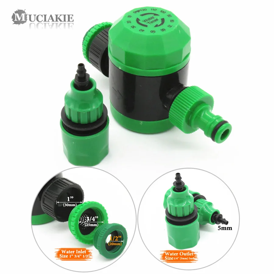 2 Hours Garden Irrigation Mechanical Timer with 4/7 8/11mm Barb Connnector 2/4 Way Hose Water Splitter 120 Mins Water Controller