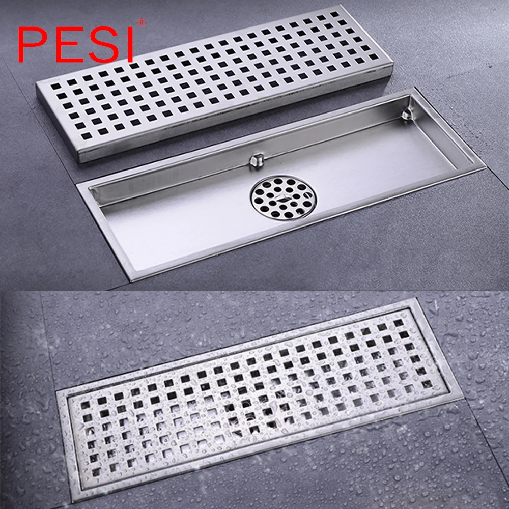 304 Stainless Steel 50/30/15/11cm Linear Anti-odor Long Floor Drain Bathroom Invisible Shower Floor Drain Wholesale Brushed