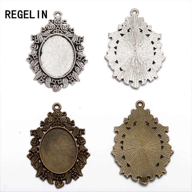 REGELIN 10pcs/lot antique bronzer/antique Silver filigree cameo cabochon 18*25mm base setting pendant tray jewelry accessories