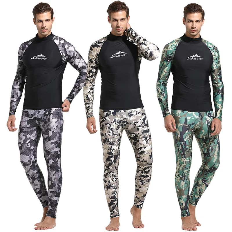 Maglietta da bagno Rashguard da uomo, manica lunga, costumi da bagno ad asciugatura rapida, Diveskins Rash Guard superiore e inferiore, muta di