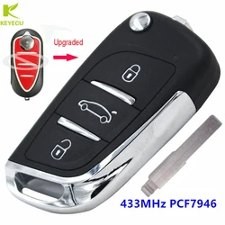 KEYECU ulepszony zdalny klucz składany 3 przycisk Fob 433MHz PCF7946 dla Alfa Romeo Mito Giulietta Brera 159 147 156 166 GT