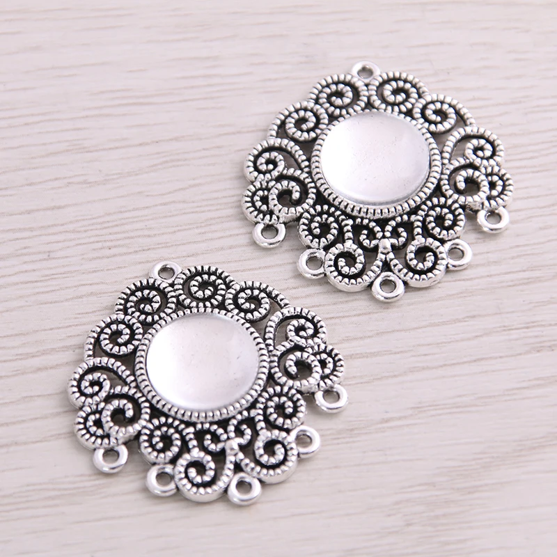 SWEET BELL 6pcs/lot 12mm Inner Size Two Color Fame Style Flowers Cabochon Connector + Glass Base Setting Charms Pendant