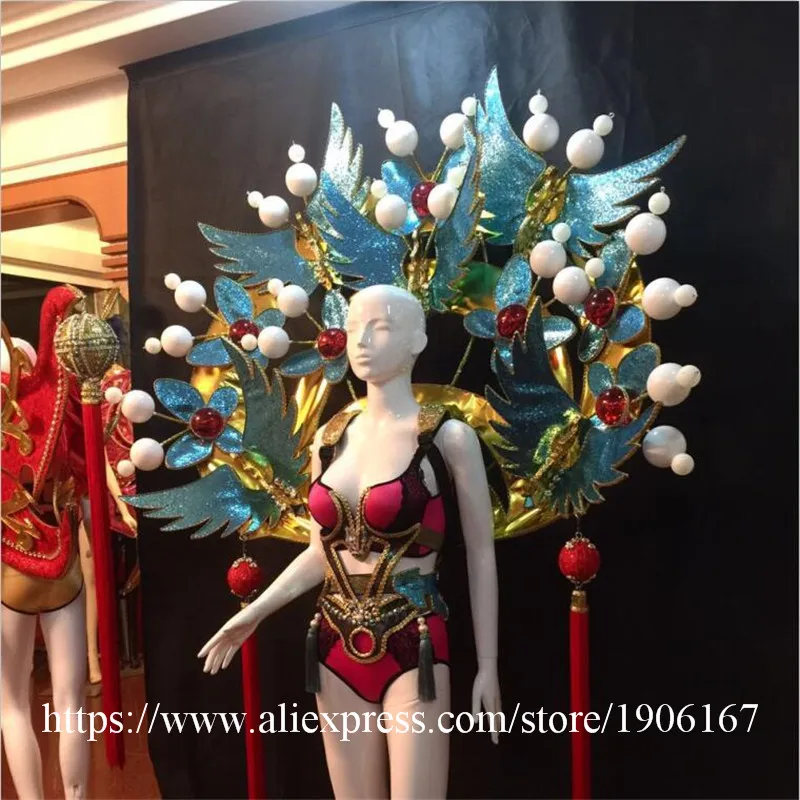 

Fashion Carnival Victoria Chinese StyleWings Catwalk Sexy Lady DS Ballroom Costume Stage Dance DJ Singer Cosplay TV Show Clothes