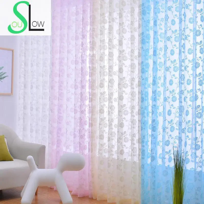 Slow Soul American Rural White Pink Beige Blue Curtain Lace Jacquard Floral Tulle Curtains For Living Room Kitchen Sheer Bedroom