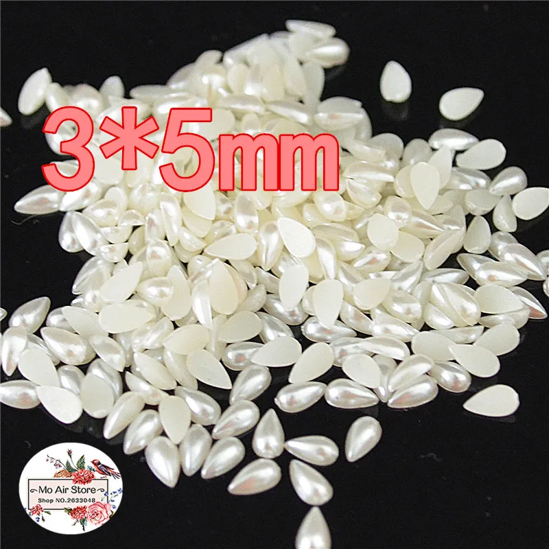 1000pcs/lot 3x5mm ivory tear drop pearl Beads ABS Resin Flatback Simulated pearl Beads