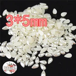 1000 sztuk/partia 3x5mm ivory tear drop pearl koraliki ABS żywica Flatback symulowane pearl koraliki