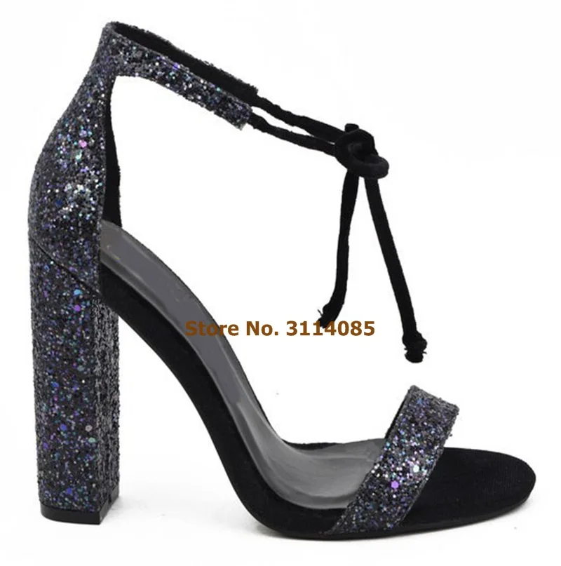 

Women Sexy Chunky Heels Single Strap Sandals Lace-up Sequined Dress Shoes Wine Red Pink Velvet Banquet Shoes Gladiator Pumps