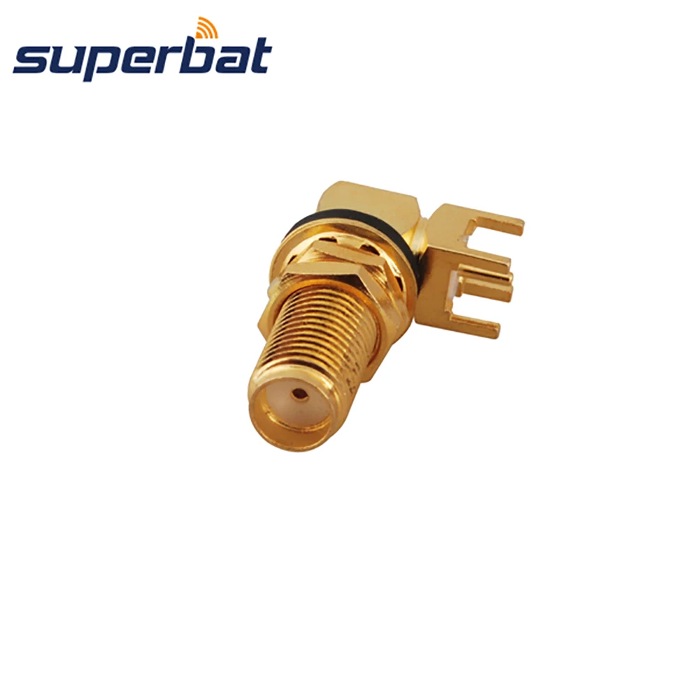 Superbat SMA doorgaand gat Vrouwelijke schot O-ring Rechte hoek PCB Mount Lange versie RF-coaxiale connector