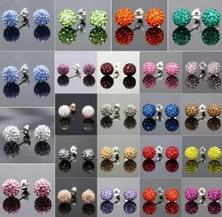 Lowest Price 10mm Clay Mixed 20 Color Crystal Micro Pave Disco Ball Silver Plated crystal Earrings Stud crystal