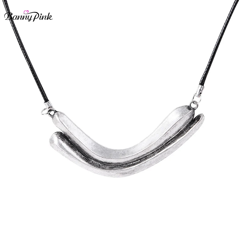 Banny Pink Vintage Silver Color Geo Pendant Necklace For Women Ethnic Adjustable Dangle Long Rope Necklace Doule Smile Necklace