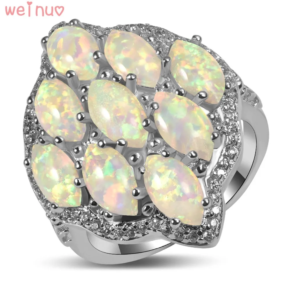 Weinuo White Fire Opal White Crystal Ring 925 Sterling Silver Top Quality Fancy Jewelry Wedding Ring Size 5 6 7 8 9 10 11 A322