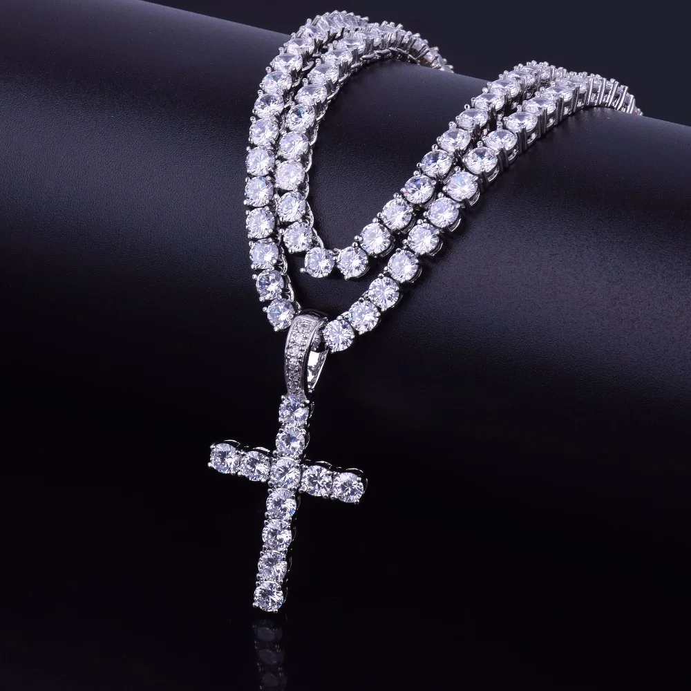 Cross Pendant  3mm Tennis Necklace Set Men's Hip Hop Jewelry for Women AAAA Zircon