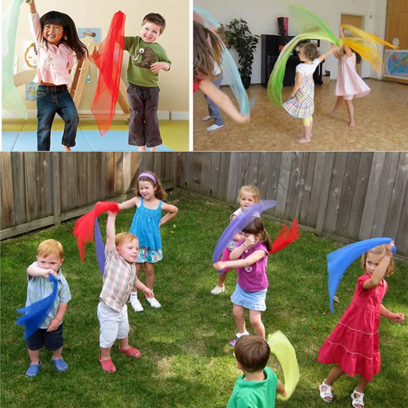 5Pcs Colorful Children Gymnastics Square Scarf Outdoor Game Toy Sports Dance Interactive Scarves Handkerchief Gym Towel Gauze