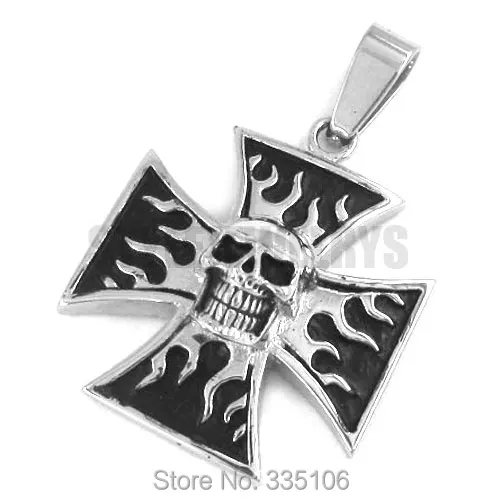 Free shipping! Flame Cross Skull Pendant Stainless Steel Jewelry Punk Men Motor Biker Pendant SWP0238