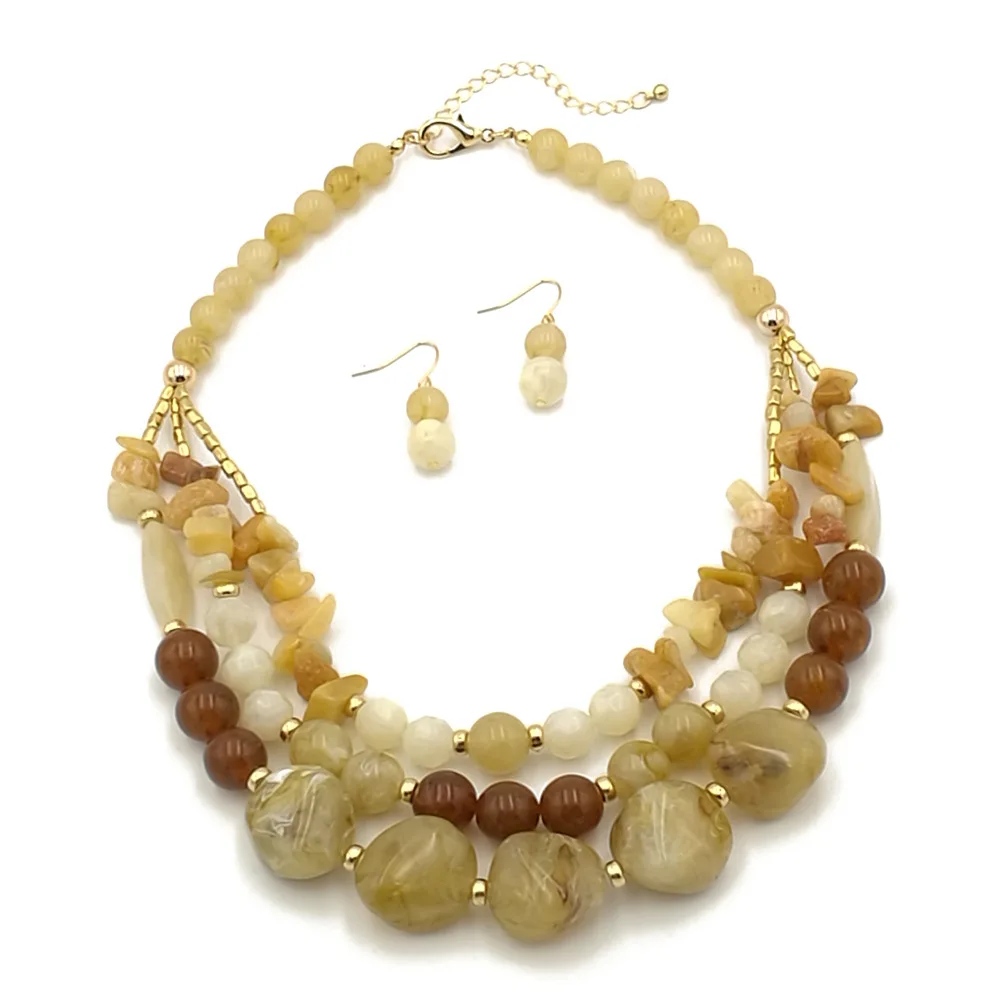 New Luxury Jewelry Multy Layer Necklace Boho Style Handmade Natural Stone  Beads Necklace Statement Knotted Bohemia Necklace Set