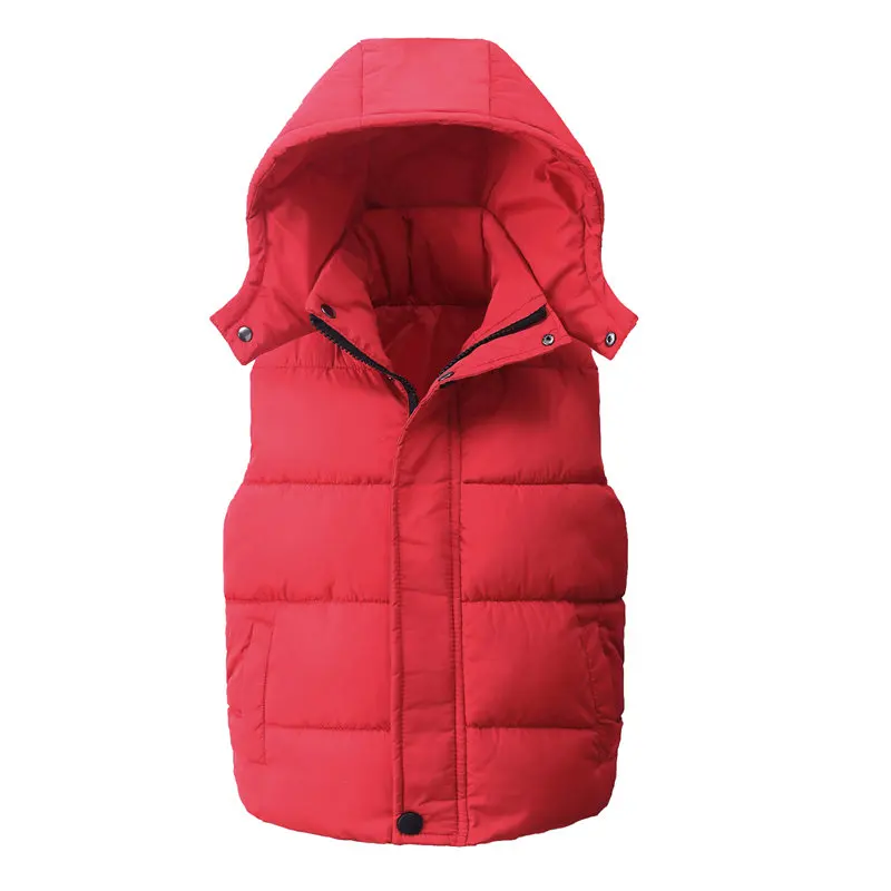 Winter Warm Child Plain Waistcoat Baby and Girls Boys Cotton Lined Hooded Zip Vest Jackets School Kids Outfit Tops 5-14 Yr