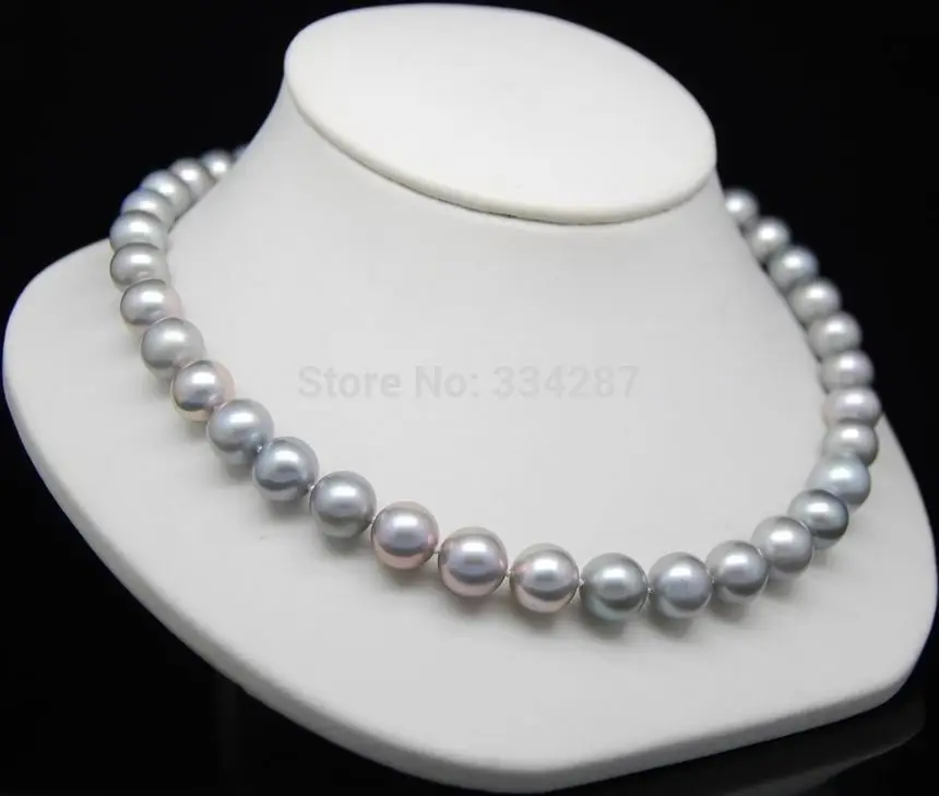 

18" Long Noble 9-10mm AAA+ Silver_Gray Pearl Necklace