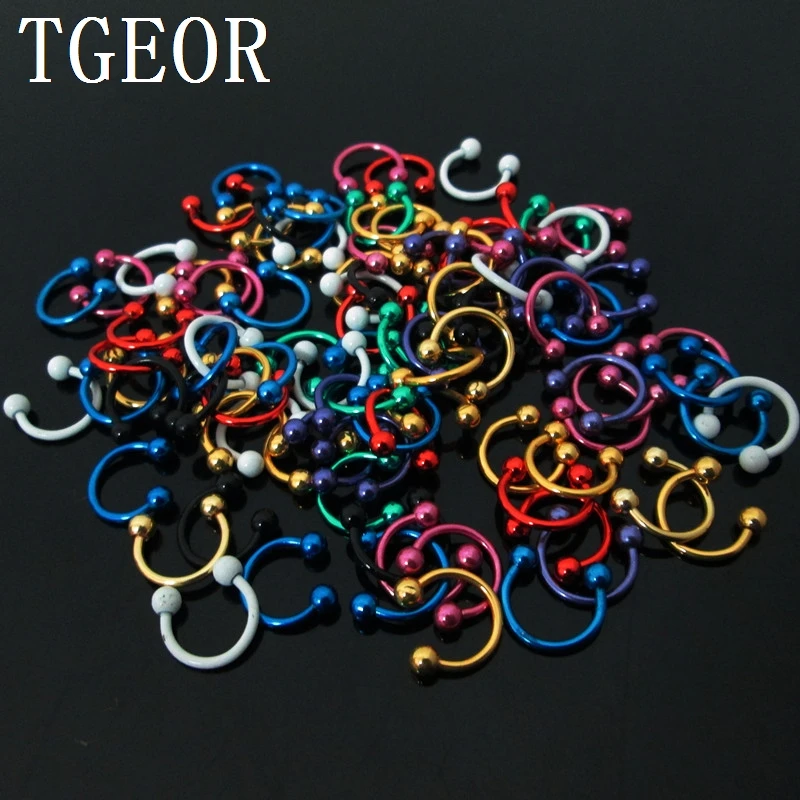 Hot new arrive wholesale 1.2*8*3mm horseshoe body piercing 100pcs surgical Stainless Steel Electrophoresis colors nose ring