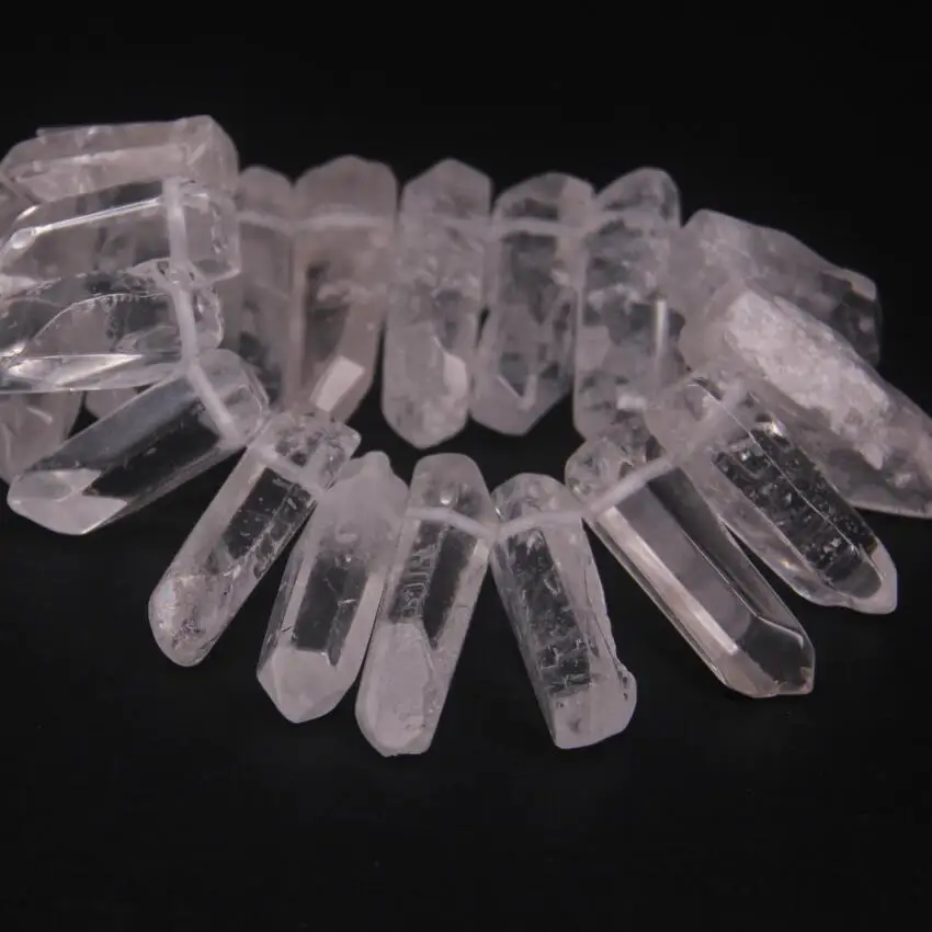 35-38pcs/Strand Large Size Raw Clear Crystal Quartz Top Drilled Points,Polished Natural Gems Tusk Stick Spike Pendant Beads Bulk