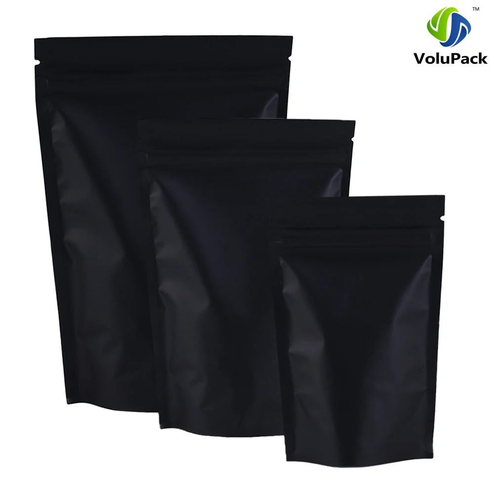 Heat Seal Food Package Mylar Bag, Aluminum Foil, Ziplock, Stand Up Pouches, Matte Black, Various Size, 100Pcs