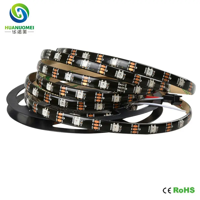 5M 30LEDs/m ws2812b led strip waterproof ws2812 led strips ws2811 led pixel strip light 5050 rgb dc5v Black PCB Waterproof IP65