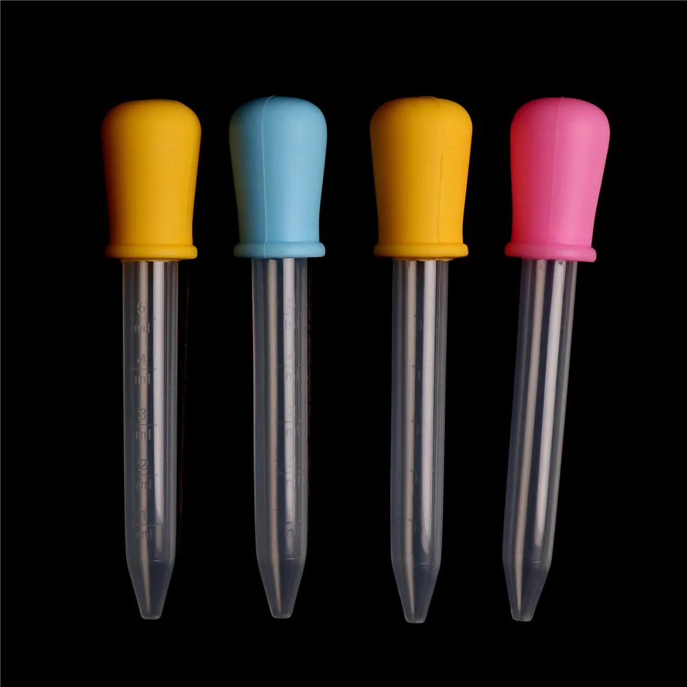 2pcs Small Silicone Plastic Feeding Medicine Liquid Ear Eye Graduated Pipette Dropper 5ml for School Lab Supplies color random