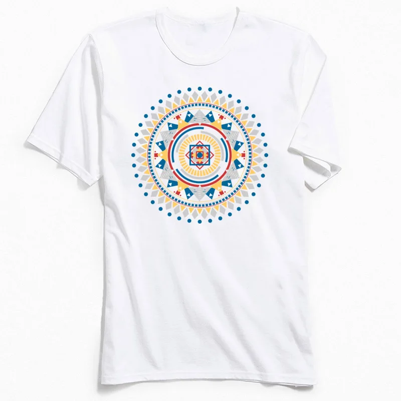 T Shirt for Adult Mandala Printed On Men TShirt Higher State 100% Cotton Tops Birthday Purple Geometric T-shirt Short Sleeve Tee