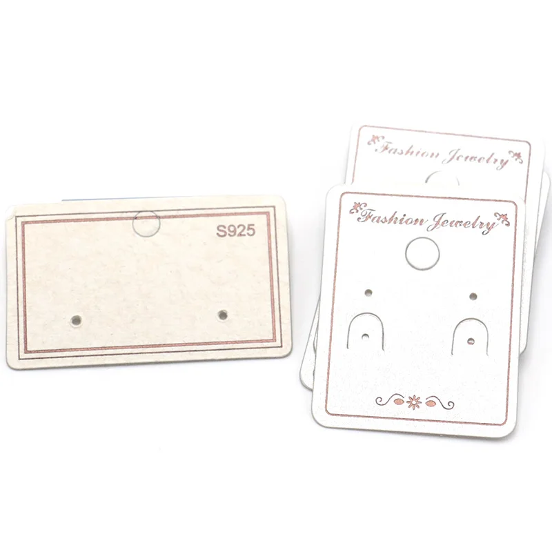 Présentoir de cartes de boucles d'oreilles en plastique Beige 3x5cm, lot de 200 pièces de bijoux en papier, plateaux de boucles d'oreilles personnalisés, carte d'emballage