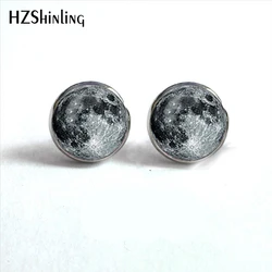 NES-0015 Full Moon Earrings Astronomy Space Post Ear Nail Jewelry Full Moon Ear Stud Glass Dome Earrings For Women HZ4