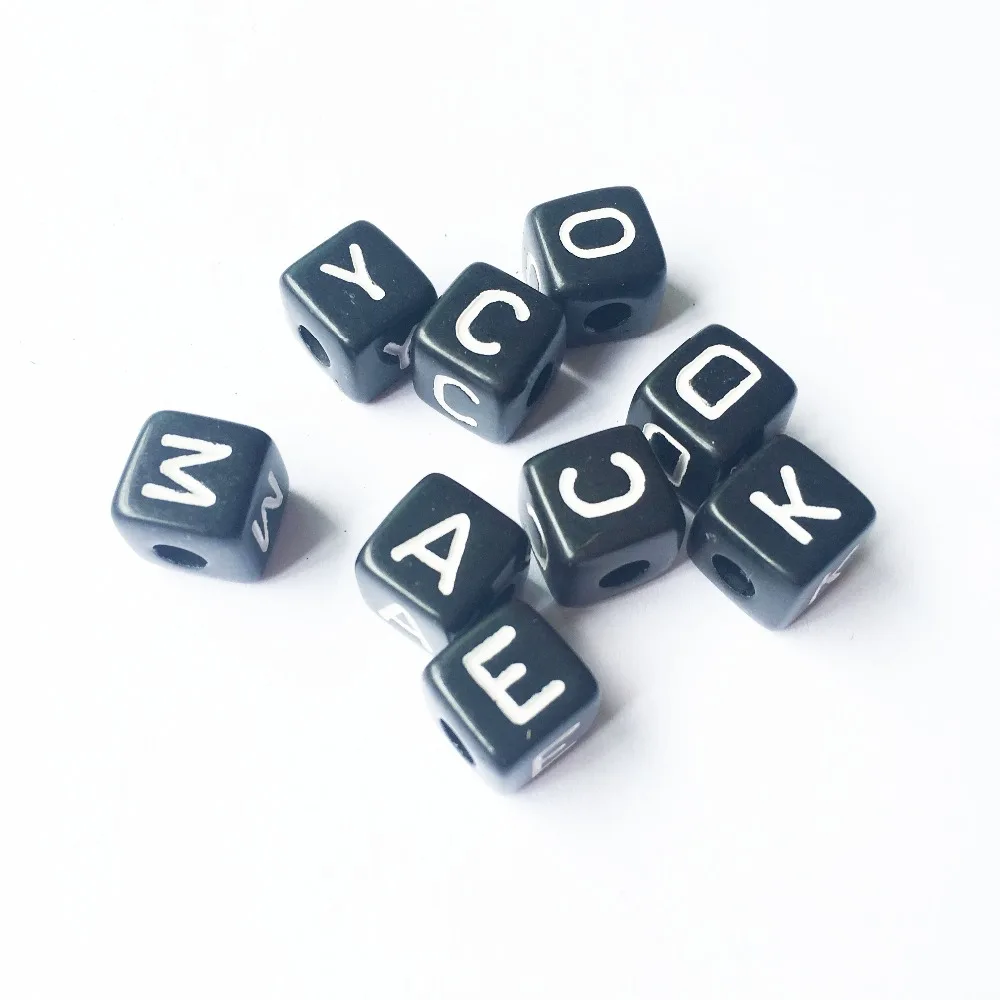 

New Arrival 550pcs/Lot 10*10MM Square Acrylic Letter Beads 10*10MM Cube Plastic English Character Initial Jewelry Alphabet Beads