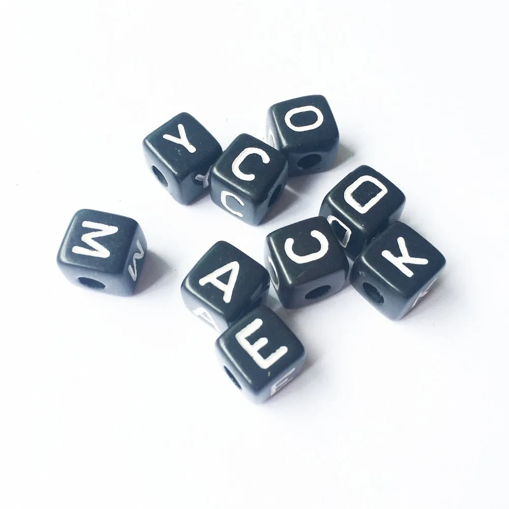 550pcs/Lot 10*10MM Black Square Acrylic Letter Beads Cube Plastic English Character Initial Jewelry Alphabet Bracelet Spacers