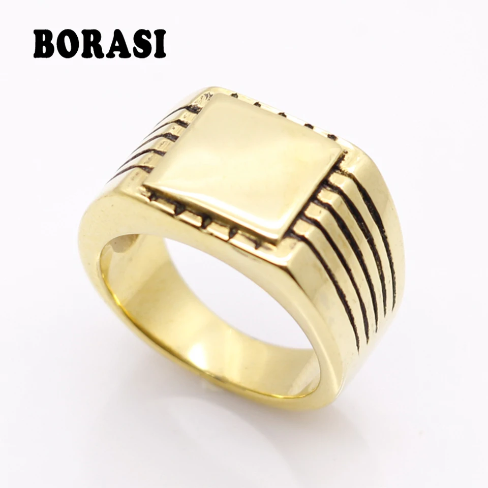 Fine Jewelry Men\'s High Polished Signet Solid Stainless Steel Ring 316L Stainless Steel Biker Ring For Men Gold Color Jewelry