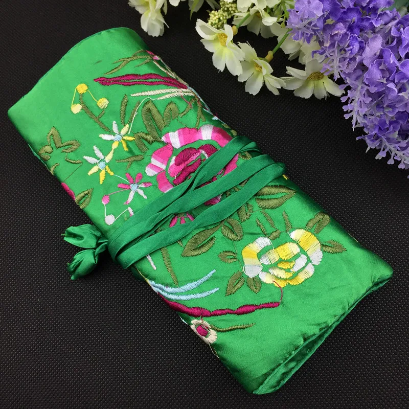 5pcs Embroidery flower Bird Silk Jewellery Roll Gift Bag Portable Cosmetic Travel Pouch Bag Drawstring Makeup Storage Bag