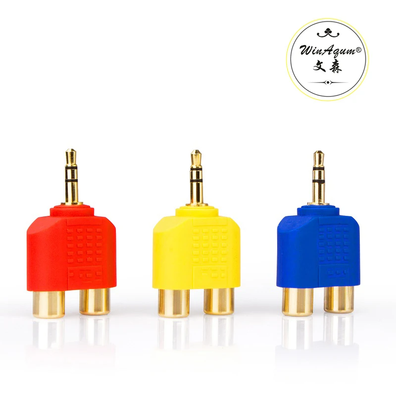 3PCS WinAqum Gold Plated RCA Plug 3.5mm Jack to 2x RCA 2RCA Female Male Adapter Connector High Quality Random Color