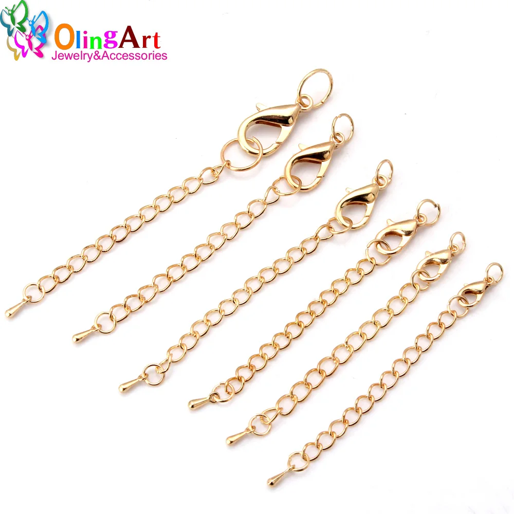 

OlingArt 10/12/14/15/18/21MM 12pcs/lot plating KC gold DIY necklace bracelet Lobster clasp extension chain tails Jewelry making